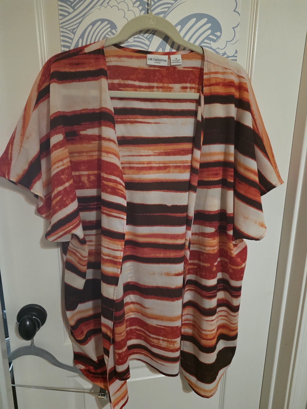 Liz Claiborne Orange Stripe Open-Front Women’s Top
